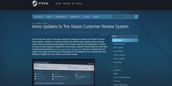 Steam endrer på brukeranmeldelsene igjen