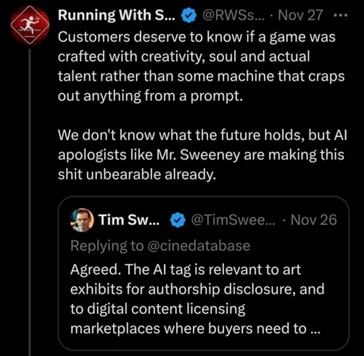 Utgiver RWS til angrep mot AI-bruk i spill.